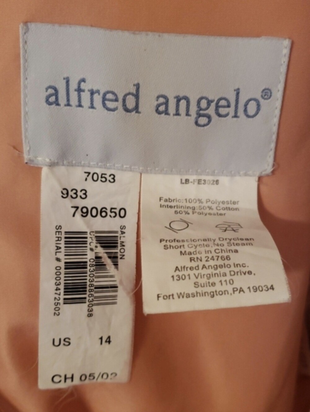Alfred Angelo Peach Colored Cocktail Dress Size 14 - Picture 4 of 4